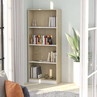👉 Boekenkast met 4 schappen 60x24x142 cm spaanplaat wit en eiken