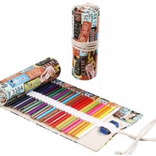 👉 Gordijn canvas active jongens meisjes 2 stks 36 gaten handgemaakte pen groot-capaciteit potlood case voor en kleurpotlood schets briefpapier doos (kenteken)