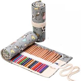 👉 Gordijn grijze canvas active jongens meisjes 72 gaten handgemaakte pen groot-capaciteit potlood case voor en kleurpotlood schets briefpapier doos (grijze koe)