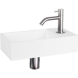 👉 Fonteinset wit chroom Differnz Solid surface met gebogen kraan mat 36 x 18,5 9 cm,