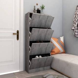 👉 Schoenenkast active met 4 deuren 59x24x136 cm spaanplaat betongrijs 8720286669709
