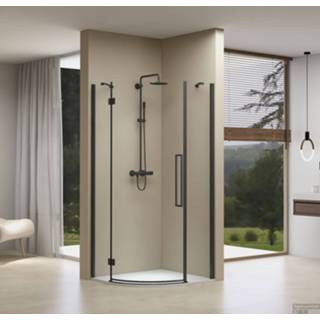 👉 Douche cabine glas aluminium zwart Douchecabine Van Rijn ST05 Kwartrond 90x200 cm 8 mm Helder 8719304898948