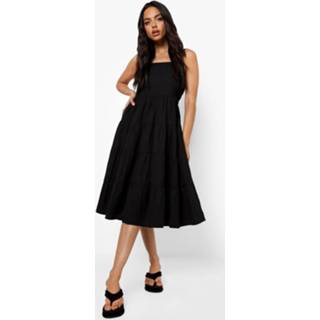 👉 Midi jurk zwart linnen s Premium Met Laagjes, Black