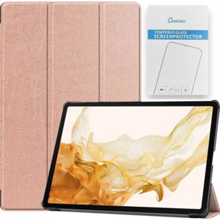 👉 Active Case2go - Tablet hoes&Screenprotector geschikt voor Samsung Galaxy Tab S8 Plus 12.4 Inch Auto Wake/Sleep functie Rosé-Goud 8719793174288