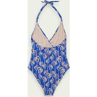 👉 Badpak XS blauw vrouwen swimwear Scotch & Soda met V-hals, halternek en print 8719029860022