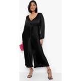 👉 Plus Geplooid Off Shoulder Culotte Jumpsuit, Black