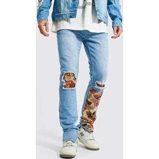 👉 Stacked Gestreepte Skinny Jeans Met Patches, Light Blue