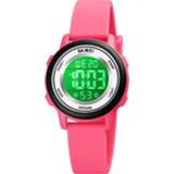 👉 Digitale display rood active SKMEI 1721 Drievoud Ronde Dial LED Lichtgevende Siliconen Band Elektronisch Horloge (Perzik Rood)