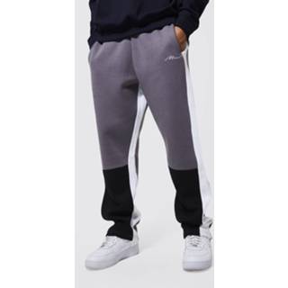 👉 Man Colour Block Wide Leg Joggingbroek, Charcoal