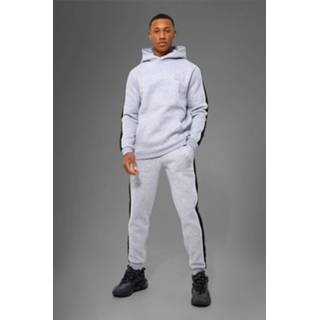 👉 Man Active Gestreept Trainingspak Met Capuchon, Grey Marl