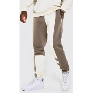 👉 Regular Fit Colour Block Joggingbroek, Taupe