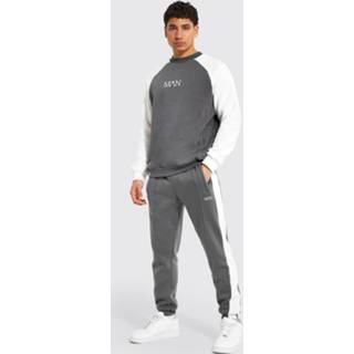 👉 Man Colour Block Trainingspak Met Trui, Charcoal