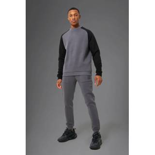 👉 Man Active Contrasterend Trainingspak Met Trui, Charcoal