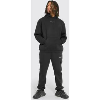 👉 Oversized Badstoffen Cargo Man Trainingspak Met Capuchon, Black