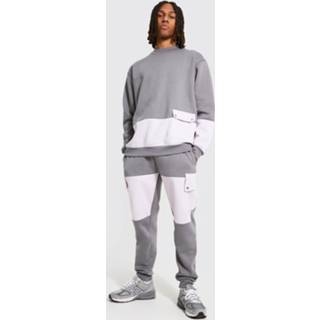 👉 Oversized Gesplitst Cargo Trainingspak Met Trui, Charcoal