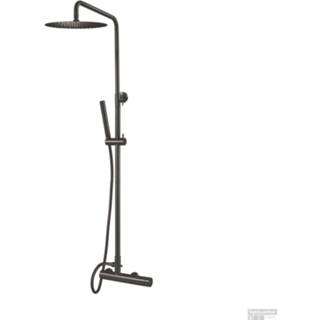 👉 Gunmetal Opbouw Regendoucheset Qisani Flow Thermostatisch Geborsteld Gun Metal 8711647685636