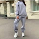 👉 Fleece trui grijs XL active vrouwen Herfst winter losse hooded plus + broek pak voor dames (kleur: formaat: XL)