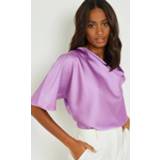 👉 Satijnen Blouse Met Waterval Hals En Korte Mouwen, Lilac