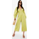 👉 Linnen Culotte Jumpsuit Met Ballonmouwen, Chartreuse