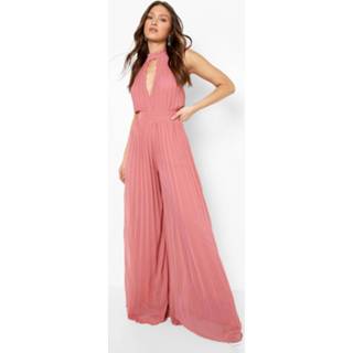 👉 Geplooide Wide Leg Jumpsuit Met Uitsnijding En Hoge Hals, Rose