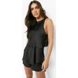 👉 Satijnen Mouwloze Romper Met Laagjes, Black