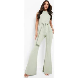 👉 Mouwloze Wijde Jumpsuit Met Ceintuur, Sage