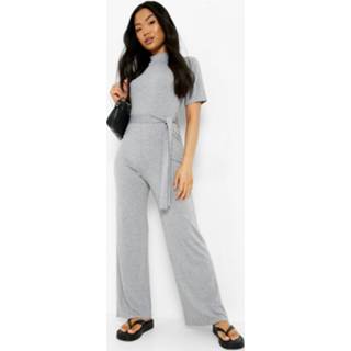 👉 Jumpsuit grijs grey marl Petite Met Hoge Hals En Ceintuur,