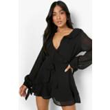 👉 Petite Dobby Romper Met Stippen En Ruches, Black