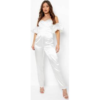 👉 Satijnen Jumpsuit Met Pofmouwen En Structuur, Ivory