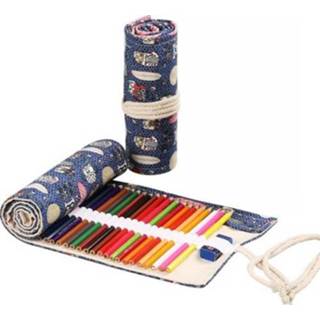 👉 Gordijn canvas active jongens meisjes 2 stks 24 gaten handgemaakte pen groot-capaciteit potlood case voor en kleurpotlood schets briefpapier doos (uil)