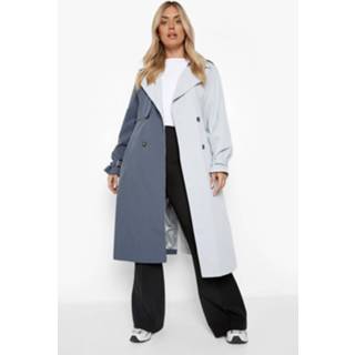 👉 Plus Colour Block Trenchcoat Met Ceintuur, Blue