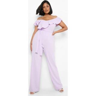 👉 Plus Getailleerde Off Shoulder Jumpsuit Met Ceintuur, Lilac