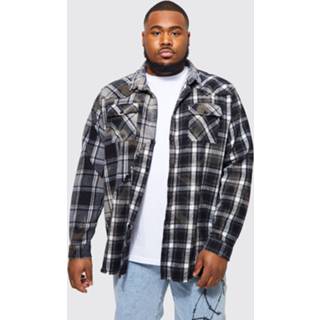 👉 Plus Loose Fit Spliced Flannel Shirt, Black