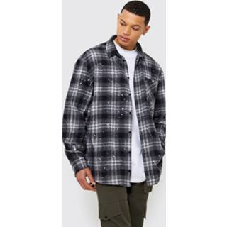 👉 Tall Oversized Paint Splatter Flannel Shirt, Black