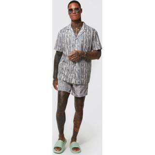 👉 Oversized Man Overhemd Met Print En Zwembroek Set, Beige