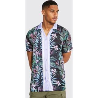 👉 Tall Short Sleeve Border Palm Satin Shirt, Multi