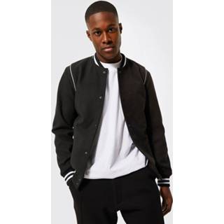 Zwart l Wool Look Bomber With Piping Detail, Black