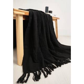 👉 Deken zwart One Size Getuft Dekentje Met Kwastjes, Black