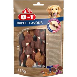 👉 8in1 Delights Skewers Triple Flavour - Hondensnacks - Kip Varken Rund 113 g 6 stuks
