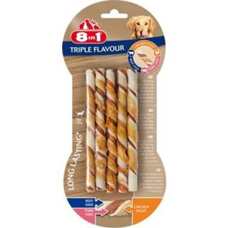 👉 8in1 Delights Twisted Sticks Triple Flavour - Hondensnacks - Kip Varken Rund 70 g 10 stuks