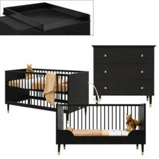 👉 Commode MDF meisjes zwart baby's Bopita Babykamer Cloë 2-delig 70 x 140 cm cabriolet matzwart met