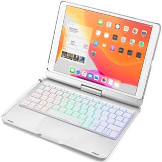 👉 Bluetooth toetsenbord zilver active Case2go - Tablet hoes geschikt voor iPad 2021 10.2 Inch QWERTY met Touchpad&Toetsenbord verlichting 360 graden draaibaar 8719793153207