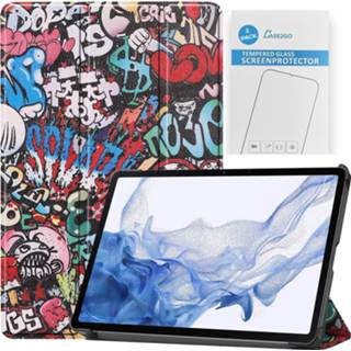 👉 Screenprotector active Case2go - Tablet hoes&2-Pack geschikt voor Samsung Galaxy Tab S8 11 Inch Auto Wake/Sleep functie Graffiti 8719793175155