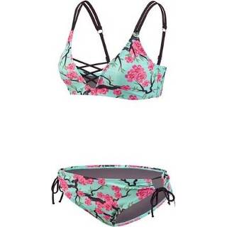 👉 BECO strappy bustier bikini, B-cup, soft cups, zwart/multi color, maat 40