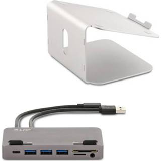 👉 Laptop standaard grijs aluminium active LMP - Ergonomische + aansluitbare USB-C Hub Laptophouder Geschikt voor 12 tot 17 inch Space Grey 8719793161929