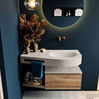 👉 Badmeubel grijs bruin linnen MONDIAZ RIVA 100cm onderkast / planchet kleur Dark_Brown_Grey met 1 lade. Wastafel DULCET rechts 0 kraangaten Linen. 6017316314398