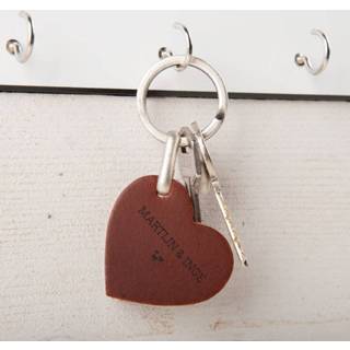 👉 Sleutel hanger leer bruin Leren sleutelhanger graveren - Hart 4251217126410