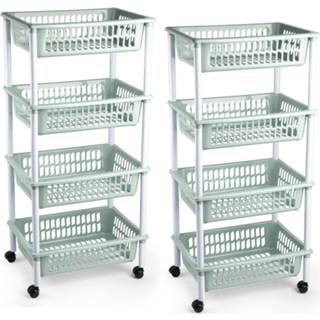 👉 Opberger tgroen mannen 2x stuks opberger/organiser trolley/roltafel met 4 manden 85 cm mintgroen