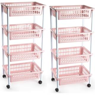 👉 Opberger roze mannen 2x stuks opberger/organiser trolley/roltafel met 4 manden 85 cm oud
