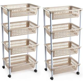 👉 Opberger mannen 2x stuks opberger/organiser trolley/roltafel met 4 manden 85 cm taupe